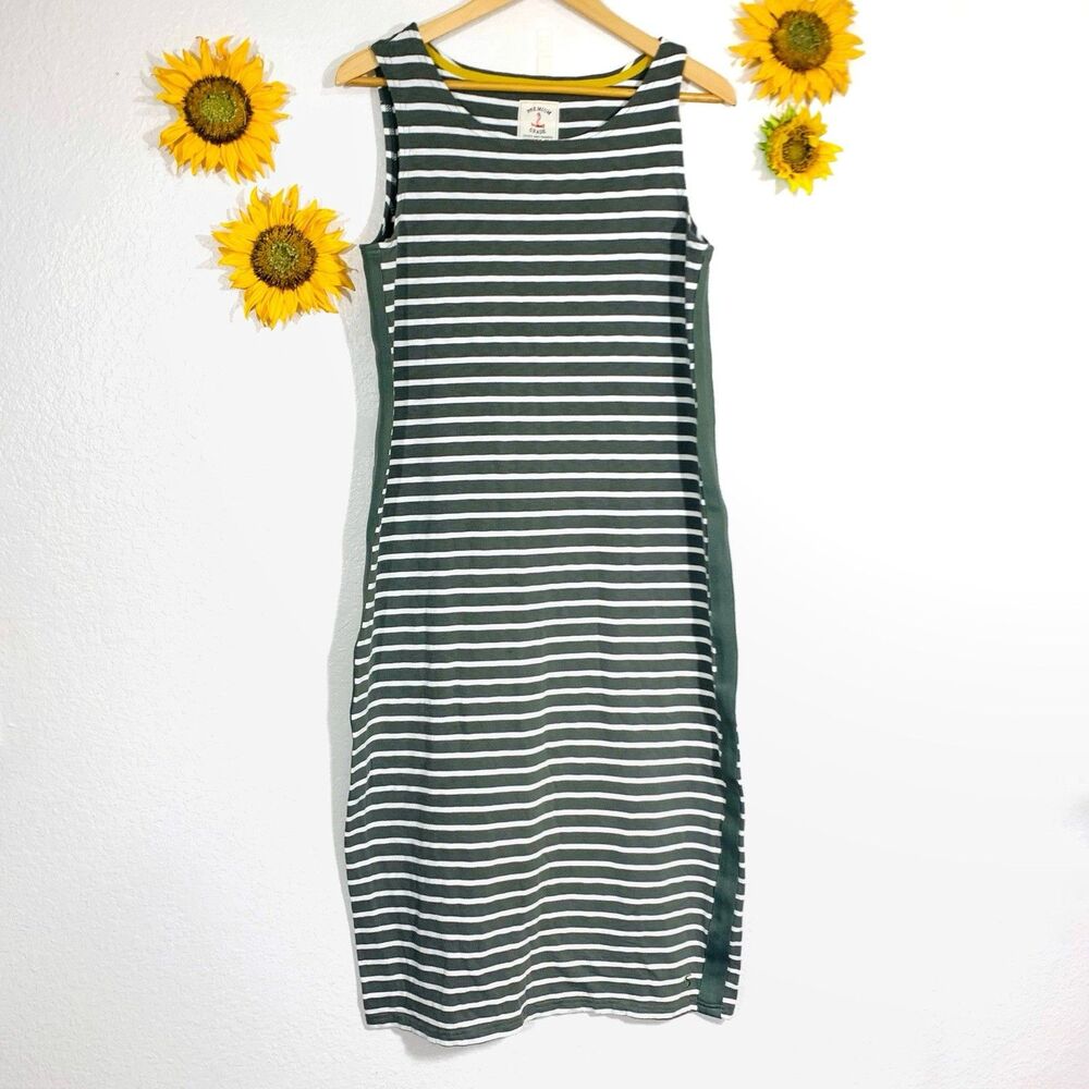 Joules Sage Green White Striped Sleeveless Stretch Cotton Maxi Dress Size 10 Med